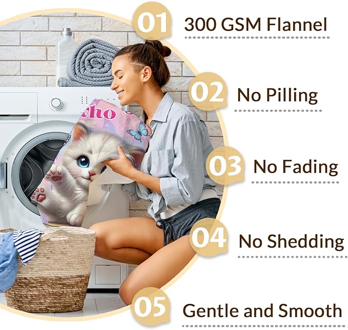 Personalized Cat Design Flannel Blanket for Kids Teens Adults, Custom Throw Gifts for Girls Women Cat Lovers, 50x60 Inch Soft Cozy Cute Blanket for Sofa Couch Bed, Daughter Mom Gift Idea for Birthday