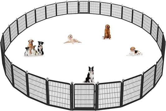 Dog Playpen Outdoor, 32" Height 30 Panels Pet Fence with Low Threshold Full Gate, Large Dog Fence Outdoor for Yard, Heavy Duty Pet Playpen Metal Play Pen Fence for RV Camping