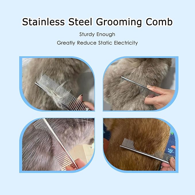 Deshedding Dog Brush And Metal Comb, Cat Brush Dog Brush Undercoat Rake for Dogs & Cats, Pet Grooming Brush For Shedding, Dematting, Pet Hair Removal Tool For Long Haired Dogs, Blue