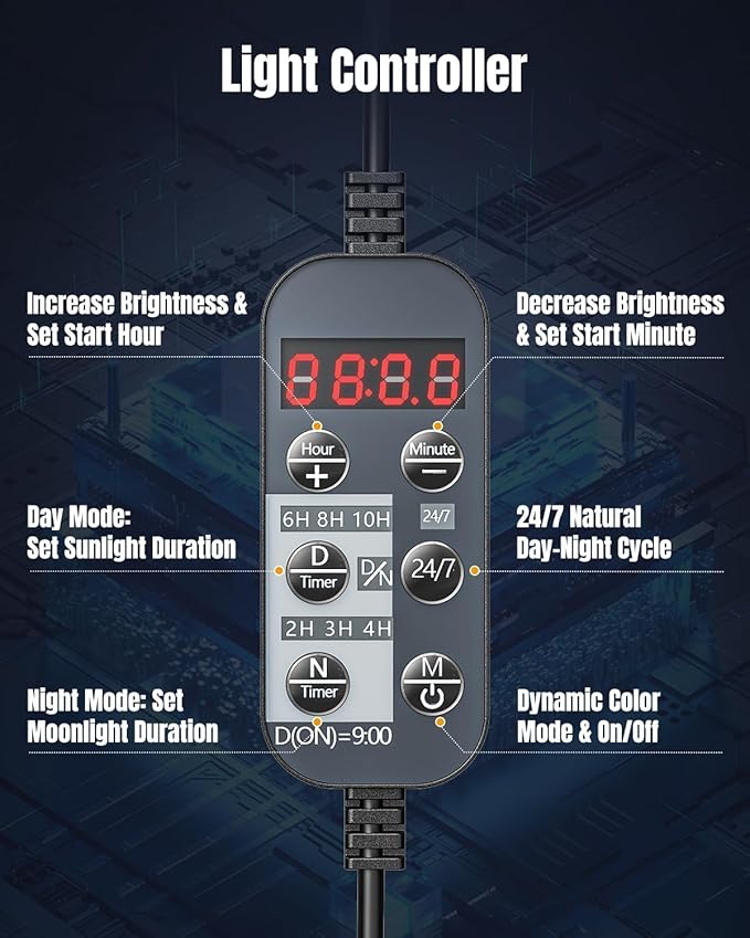 Pawfly Aquarium Light for Plants, 72 W Fish Tanks Light, Full Spectrum Aquarium Lights, 24/7 LED Aquarium Light with Timer & Adjustable Brightness, Fishes Lamp for 46"-52" Tanks