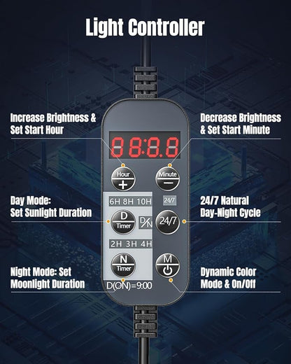 Pawfly Aquarium Light for Plants, 72 W Fish Tanks Light, Full Spectrum Aquarium Lights, 24/7 LED Aquarium Light with Timer & Adjustable Brightness, Fishes Lamp for 46"-52" Tanks