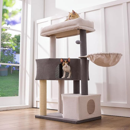 Gardner Pet 41" Tall Cat Tree Corduroy for Medium-Large Cats, Heavy Duty Cat Tower with 2.8in Posts & Washable Top Perches, Space-Saving Cat Furniture for Apartments, Easy to Assembly