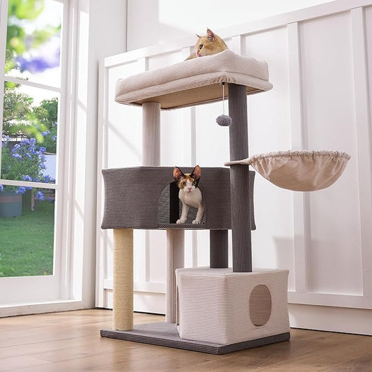 Gardner Pet 41" Tall Cat Tree Corduroy for Medium-Large Cats, Heavy Duty Cat Tower with 2.8in Posts & Washable Top Perches, Space-Saving Cat Furniture for Apartments, Easy to Assembly