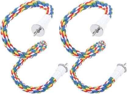 2PCS 60cm/23.6in Bird Rope Perch, 1.8cm Soft Cotton Parakeet Perches, Colorful Bird Cage Accessories with Fixing Screws for Birds to Chew and Stand On