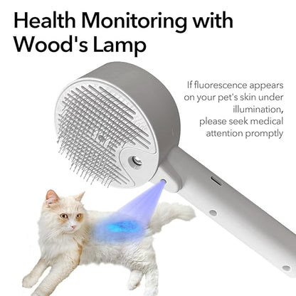 Donut 2-Gear Pet Steam Slicker Brush With UV, 4-in-1 Detangler Spray Dematting Brush For Shedding, Hair Remover With Release Button. For Indoor Long Or Short Hair Dogs, Cats, Rabbits. (White)