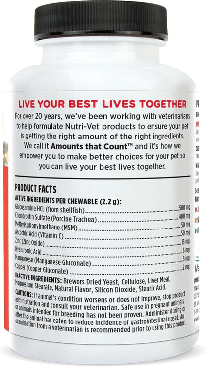 Nutri-Vet Hip & Joint Chewable Dog Supplements - Formulated with Glucosamine & Chondroitin for Dogs - 90 Count (Pack of 2)