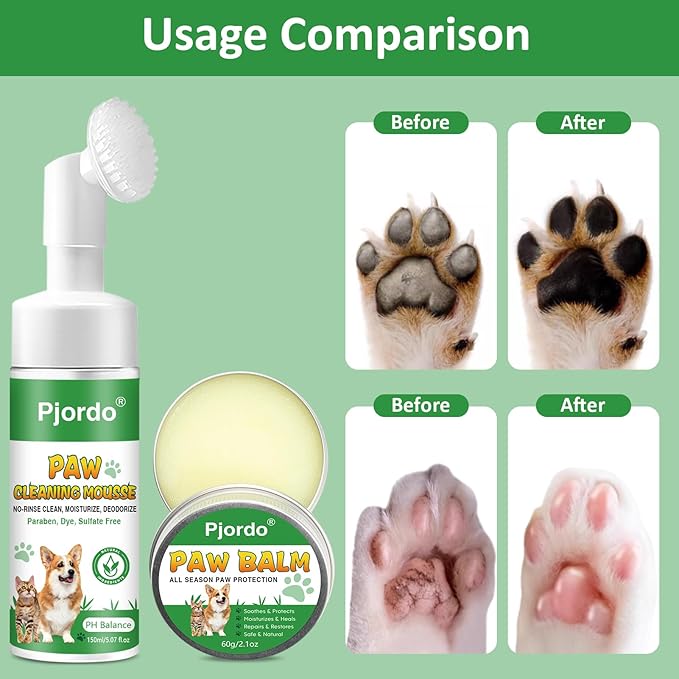 Dog Paw Cleaner, No-Rinse Pet Paw Cleanser for Dogs Large Medium Small XL Breed, Dog Paw Balm for Repairs Dry Cracked Paws, Dog Paw Protector Kit for Pet Foot Washer Care