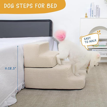 Dog Stairs for Small Dog, 4-Step Dog Steps for High Beds and Couch, Non-Slip Pet Stairs for Small Dogs and Cats,Dog Bed Stairs, Beige, 3/4/5 Steps