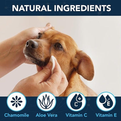 NOVEHA Dog Eye Wipes - Plant-Based Eye Wipes for Dogs - Formulated to Remove Eye Debris, Tear Stains & Eye Discharge - Safe, Convenient, and Large Unscented Wipes (300 Counts)