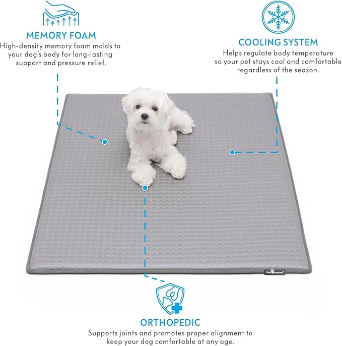 Paw Inspired Cooling Orthopedic Crate Pad for Dogs, Washable Memory Foam Dog Cooling Mat (41x28 Inch Large Size for 42 Inch Kennel, Gray)