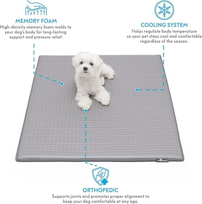Paw Inspired Cooling Orthopedic Crate Pad for Dogs, Washable Memory Foam Dog Cooling Mat (41x28 Inch Large Size for 42 Inch Kennel, Gray)