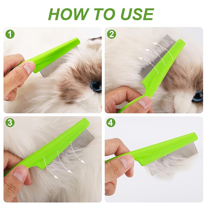 2 in 1 Multifunctional Pet Grooming Comb - Flea and Tear Stain Removal for Dogs and Cats, Dehairing for Face and Paws (Green)