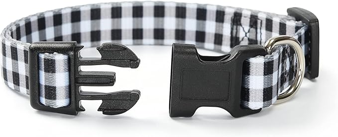 Mile High Life Dog Collar | Cute Puppy Collars | Lightweight Girl Dog Collar | Soft Boy Dog Collars | w Geometric Plaid Wave Line Pattern (White Plaid, Small)