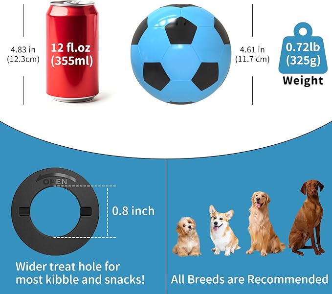 Interactive Dog Toys Treat Dispensers - Giggle Squeaky Dog Soccer Ball Rewards Puzzle to Keep Them Busy, Mental Stimulation Enrichment Food Dispensing for Small Medium Large Breeds, Blue