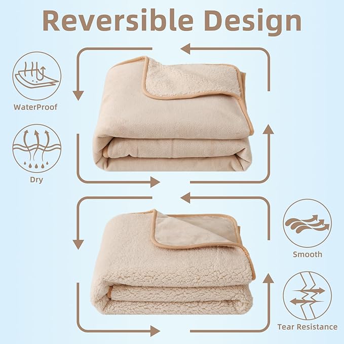DaysU Waterproof Dog Blanket for Small Dogs - Soft Sherpa Fleece Reversible Pet Blanket, Cat Blanket Washable for Couch Protection, Warm Plush Puppy Blankets, 26.5"x35" Light Camel