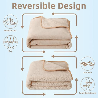 DaysU Waterproof Dog Blanket for Small Dogs - Soft Sherpa Fleece Reversible Pet Blanket, Cat Blanket Washable for Couch Protection, Warm Plush Dog Throw, 50"x60" Light Camel