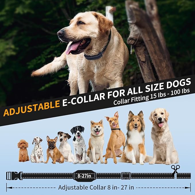 Dog Shock Collar with Remote Control, Bark Collar for Large Medium Small Breed 15-100 Lbs Waterproof, Beep Vibrate Shock Electric Dog Training Collar with Remote, Dog Barking E Collar