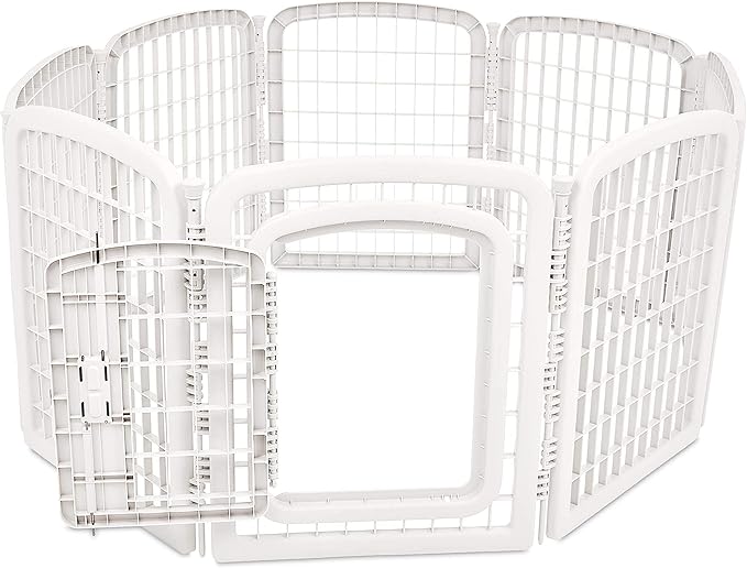 Amazon Basics 8-Panel Octagonal Plastic Pet Pen Fence Enclosure With Gate, 59 x 58 x 28 Inches, White