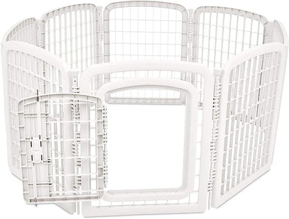 Amazon Basics 8-Panel Octagonal Plastic Pet Pen Fence Enclosure With Gate, 59 x 58 x 28 Inches, White