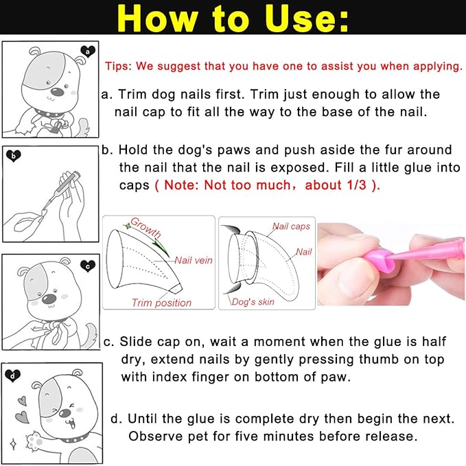 VICTHY 100pcs Dog Nail Caps, Claw Covers With Glue and Applicators (XXL)