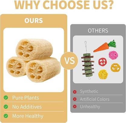 3 PCS Rabbit Chew Toys,100% Natural Loofah Without Additives,Bunny Chew Toys for Teeth,Fiber-Rich Rabbit Treats for Bunny Chinchilla Dogs