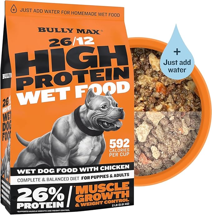Bully Max Wet Dog Food - Instant Fresh Dehydrated High Protein Soft Puppy & Adult Dog Food with Chicken - Healthy Muscle Growth for Small & Large Breeds - 4 Dry Pounds (Makes 11 lbs. of Wet Food)