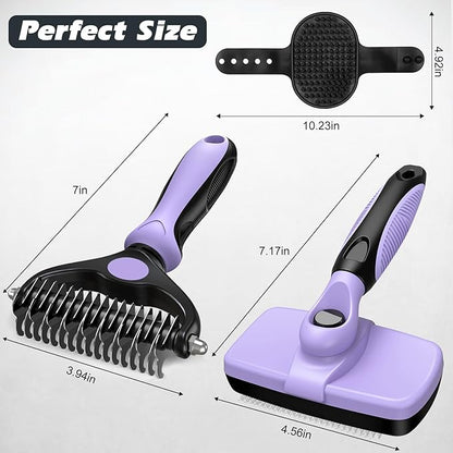 3PCS Self Cleaning Slicker Brush & Pet Grooming Rake & Bath Brush for Dogs,Cats and Horses | Double-Sided Dematting Comb & Skin Friendly Deshedding Grooming Tool | Pet Supplies(Light Purple Black)