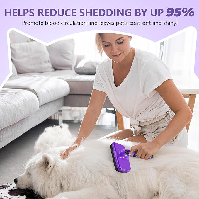 Dog Self-Cleaning Slicker Brush for Shedding Medium & Large Dogs, Cats, and Small Animals. Removes Loose Fur, Mats, and Tangles, Gentle Grooming Tool for Short & Long Haired Pets, Purple