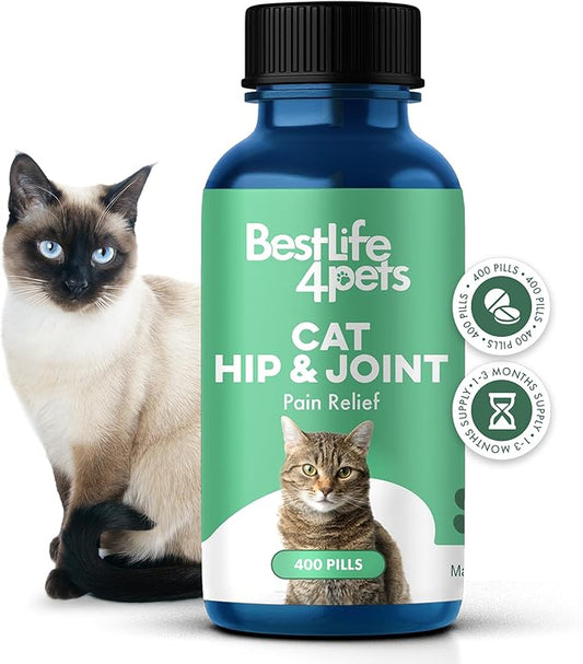 Cat Hip and Joint Support Supplement, Natural Mobility Aid with Plant-Based Ingredients, Comfort for Stiffness & Flexibility, Tiny Neutral-Taste Pills Mix or Dissolve, Cat Joint Supplement (400 Pills)