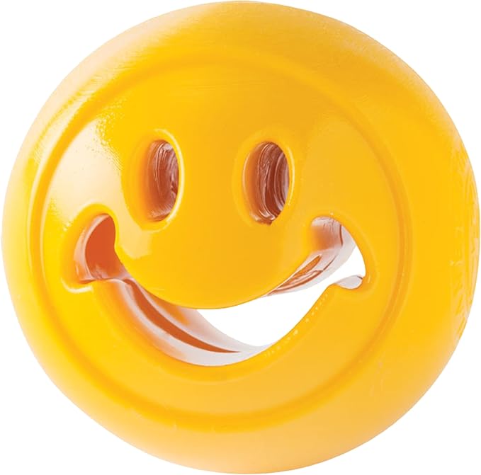 Outward Hound by Planet Dog Nooks Happiness Treat Dispensing Dog Toy, Small, Yellow, Smiley Face