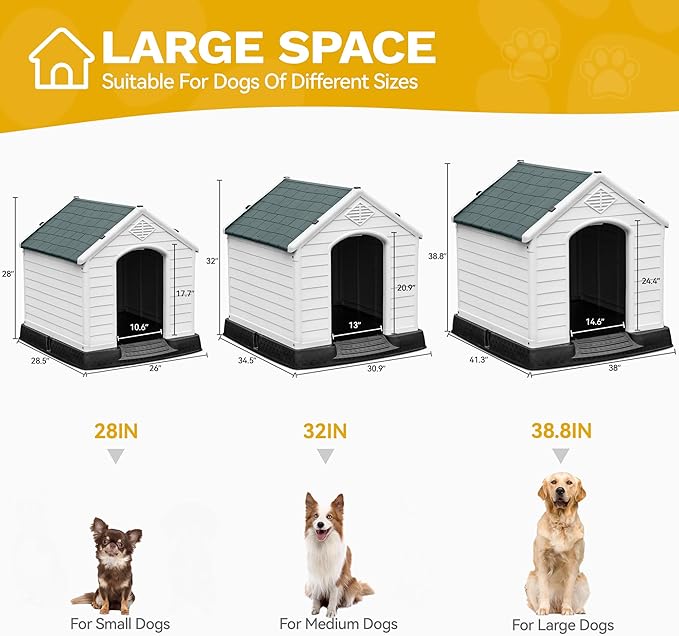 DWVO Robust Weatherproof Dog House, Indoor & Outdoor Safe Haven for Small to Medium Dogs, Easy Assembly & Cleaning (28.5''L*26''W*28''H, Grey)