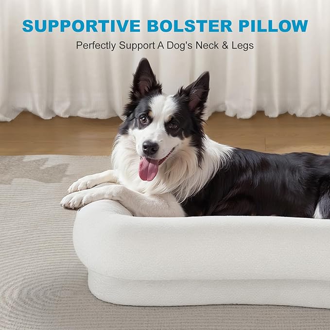 Cute White Dog Beds for Small and Medium Dogs, 43 x 24 x 10 inch Bolstered Cat Bed with Velvet Removable & Washable Cover