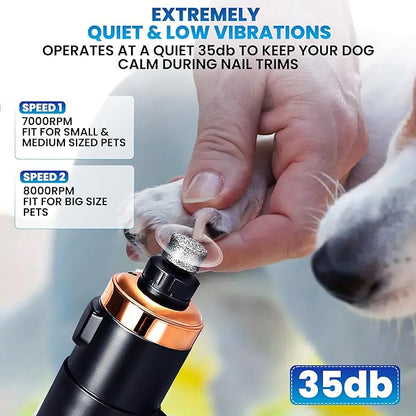 Dog Nail Grinder with LED Light, Extremely Quiet Electric Pet Nail Trimmer, 2-Speed, Rechargeable Lithium Ion Battery, Small Medium Large Dogs & Cats Nail & Claw Grooming Nail Filer