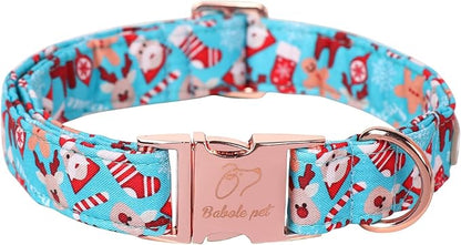 Christmas Dog Collars for Small Dog,Blue Santa Claus Dog Collar with Safety Metal Buckle Adjustable Puppy Collars for Medium Large Dog,Boy&Girl&Male&Female Dog Gift,S-10-16"