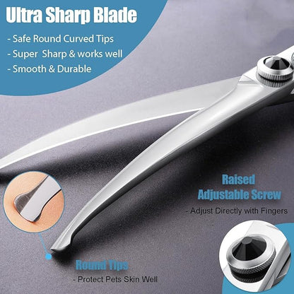 Dream Reach 6.5" Downward Curved Dog Grooming Scissors for Trimming Face and Paws, Safety Round Tip Shears for Pet Dogs and Cats, Professional Pet Grooming Scissors Black