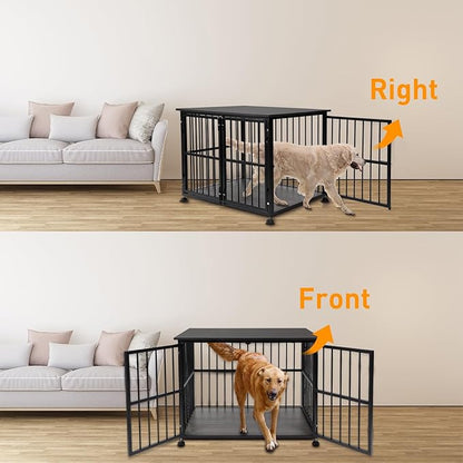 48 Inch Heavy Duty Dog Crate Furniture for Extra Large Dogs, Decorative Pet House End Table, Wooden Cage Kennel Furniture Indoor, XL XXL Dog Crate, Black