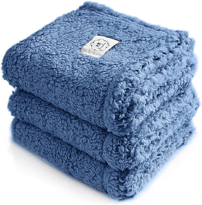 Luciphia 1 Pack 3 Calming Dog Blanket Fluffy Premium Fleece Pet Blankets Soft Sherpa Throw for Dogs Puppy Cat Haze Blue Small (23" x16")