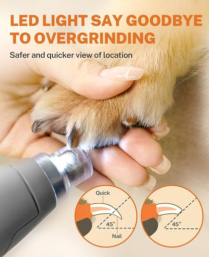 Toozey Dog Nail Grinder for Large Dogs, Real 12,000 RPM & 3-Speed, with Dust Cap and LED Light, Professional Electric Dog Nail Trimmer for Medium & Small Dogs, USB Rechargeable Pet Toenail Grinder