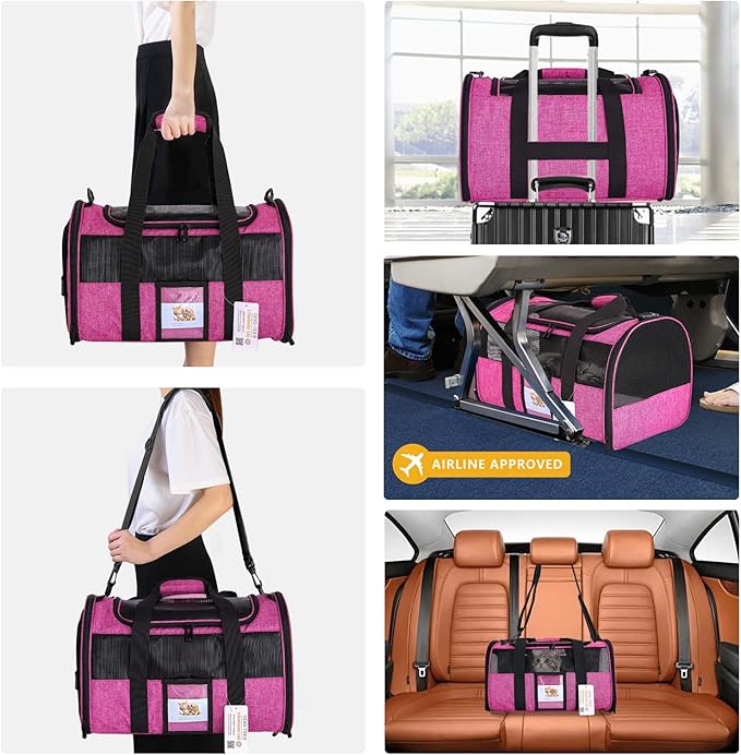 Cat Carrier for Cats Small Dogs, Kitten,Puppy Pet Carrier for Small Medium Cats Under 15lb, Collapsible Soft Sided TSA Approved Travel Carrier, Red