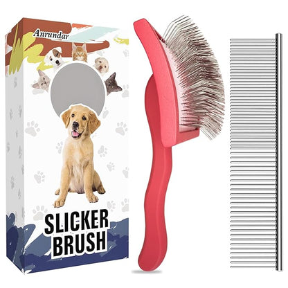 Dog Slicker Brush for Goldendoodles & Golden Doodle Brush for Grooming Kit - Dog Brush for Goldendoodle, Labradoodle, Poodles - Pet Hair Brush for Medium & Long Haired Dogs - Large(Red)