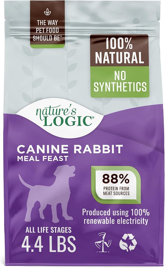 Nature's Logic Dry Dog Food - 100% Natural - No Synthetics - For All Ages, Sizes, Breeds - Free From Common Allergens, High Protein - Rabbit Meal Feast, 4.4lbs