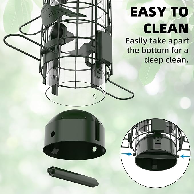 Squirrel Proof Bird Feeder,Metal Mesh Bird Feeders for Outdoors Hanging,Gravity Protection Squirrel Proof Wild Bird Feeders with Finch Cardinal Chickadee,3LB Large Capacity,Green