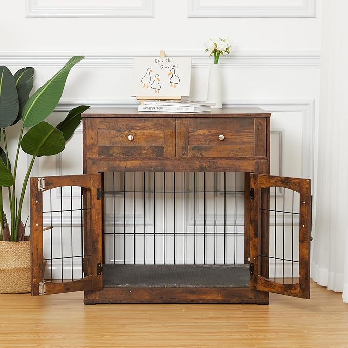 Dog Crate Furniture, Dog Crate Table, Decorative Dog Kennel with Drawer, Indoor Pet Crate End Table (Large)