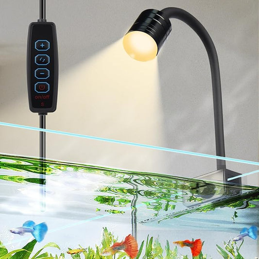 UPETTOOLS 3W LED Aquarium Light with 3 Color Modes – Clip On Fish Tank Lamp for Plants, Terrariums & Coral (Yellow, Warm White, White)