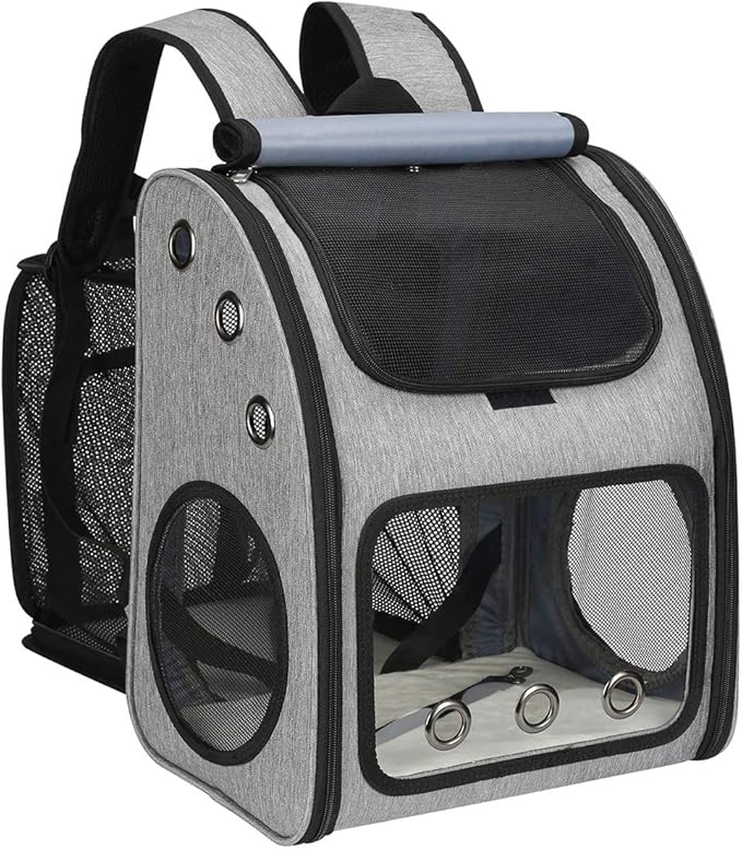 Expandable Pet Carrier Backpack for Cats, Dogs and Small Animals, Portable Pet Travel Carrier, Super Ventilated Design, Airline Approved, Ideal for Traveling/Hiking/Camping, Grey, XL