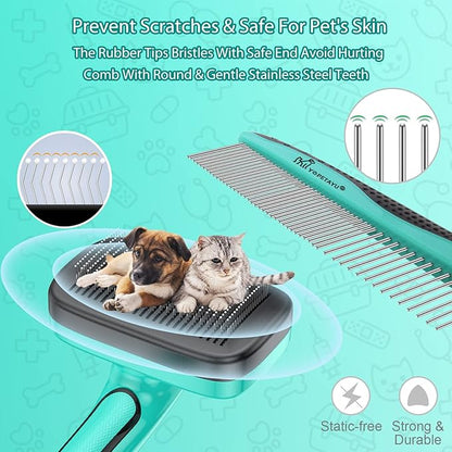 Dog Brush for Shedding, Self-Cleaning Slicker Brush, Short & Long Haired Pets, Removes Mats, Tangles, Loose Fur, Gentle on Skin, Ideal for Small, Medium, Large Dogs, Pet Comb, Aqua Green