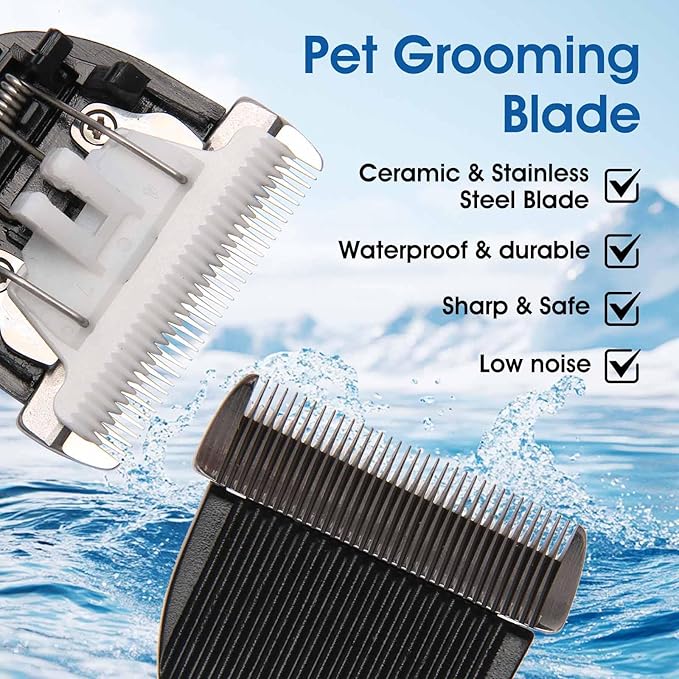 2 Pack Dog Grooming Replacement Blade Compatible with Oneisall Low Noise Dog Clippers, Dog Hair Vacuum Clipper Made of Ceramic Blade & Stainless Steel Blade Size9.5mm