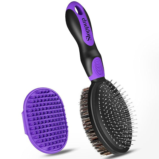 2PCS Dog Grooming Tools - Double-Sided Bath Brush for Shedding and Bathing - Cat Brushes, Suitable for Short/Long Haired Dogs, Premium Pet Supplies (Black Purple)