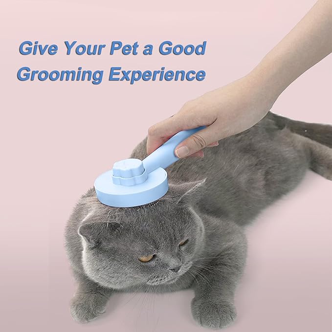 Cat Brush for Shedding,Pet Grooming Self Cleaning Slicker Brush,Removes Mats,Tangles and Loose Hair,Shedding Brush for Short or Long Haired Cats Dogs (Blue)