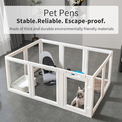 Acrylic Dog Pen,Dog Kennel,Clear Dog Playpen, Easy to Install WhiteDog Pen Indoor, 35.4" H, 8 Pieces